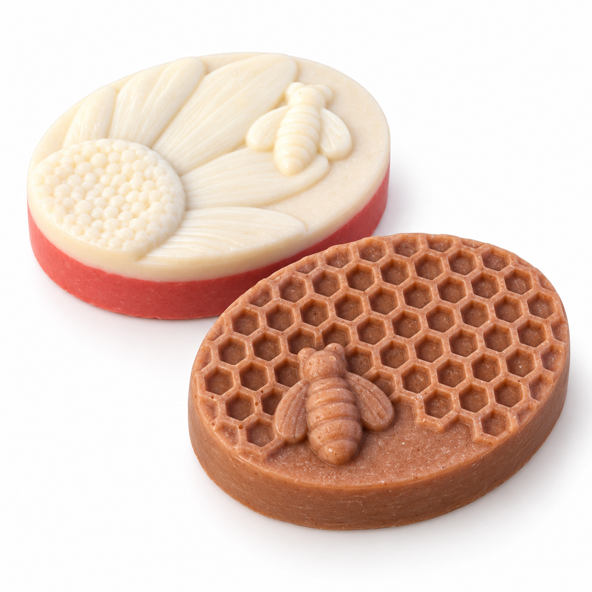 Silicone soap mould bees & honeycomb – 6 oval cavities with bee and flower motifs, multi-cavity soap casting mould 