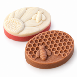 Silicone soap mould bees & honeycomb – 6 oval cavities with bee and flower motifs, multi-cavity soap casting mould 
