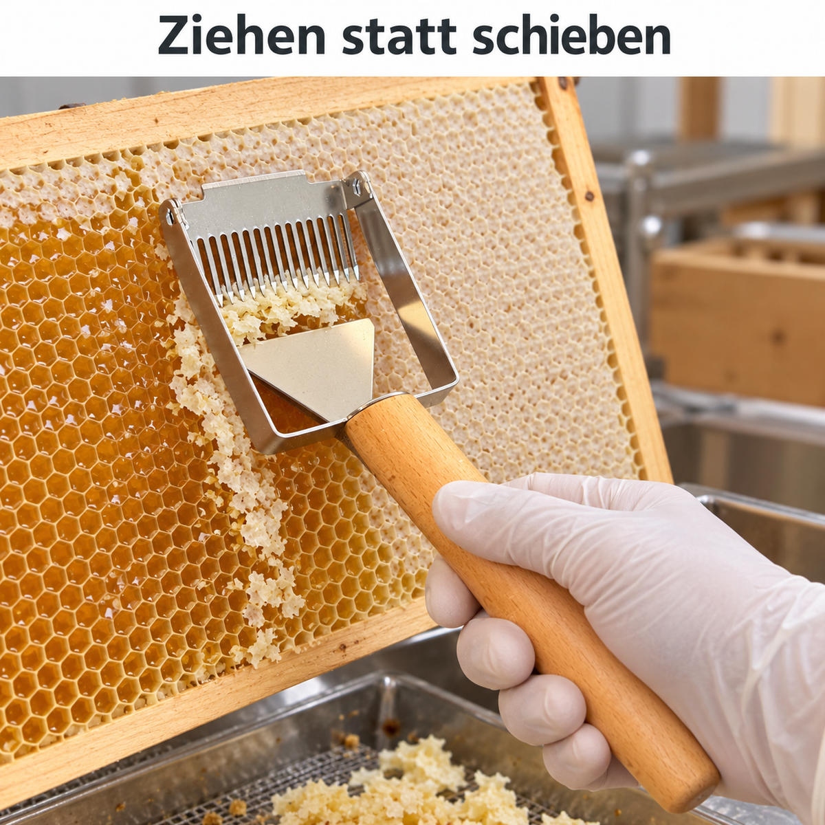 Ontzegelvork om te trekken met houten handgreep – roestvrij staal met schaaf en mes 