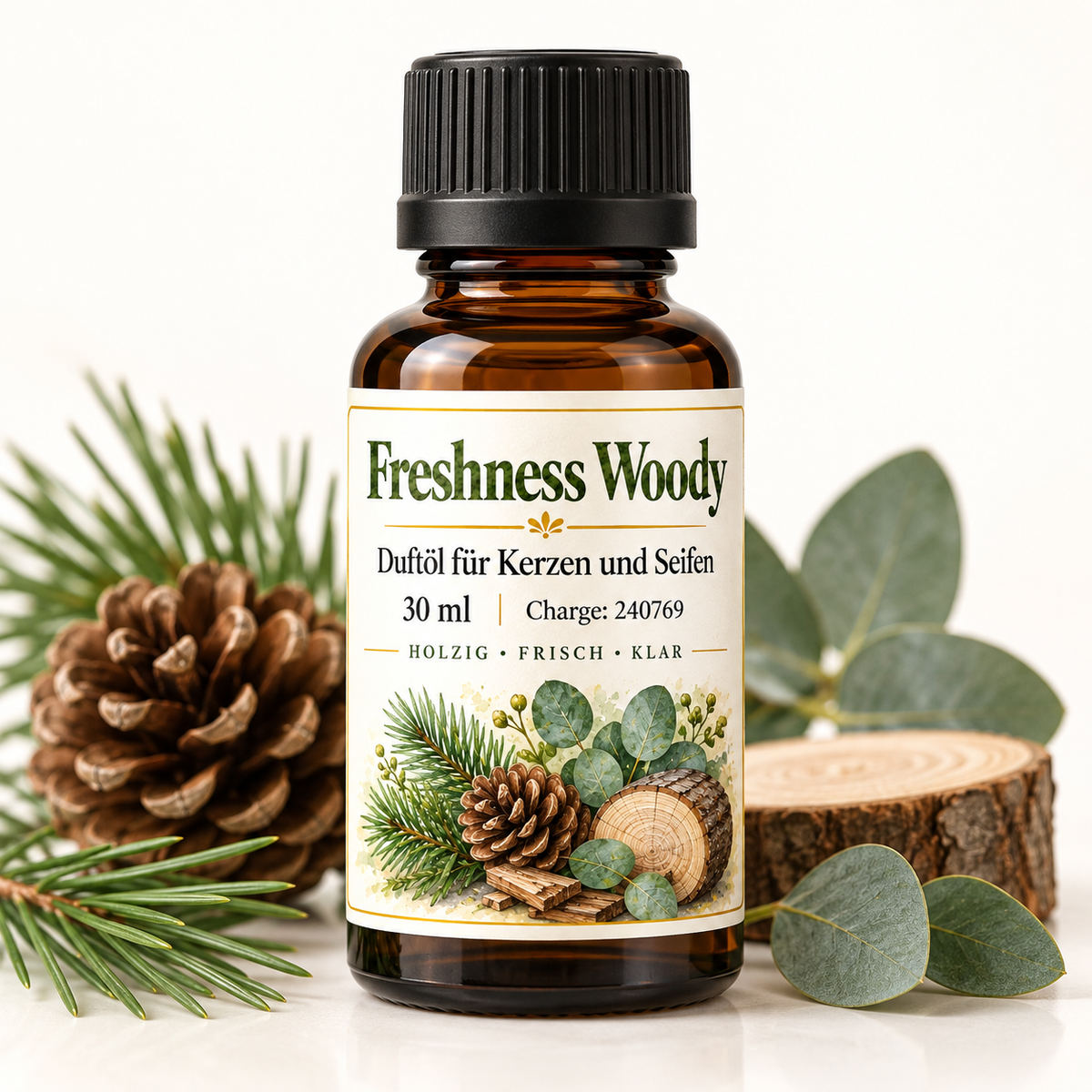 Olio profumato Freshness Woody 30 ml – fragranza fresca e legnosa per candele e saponi 
