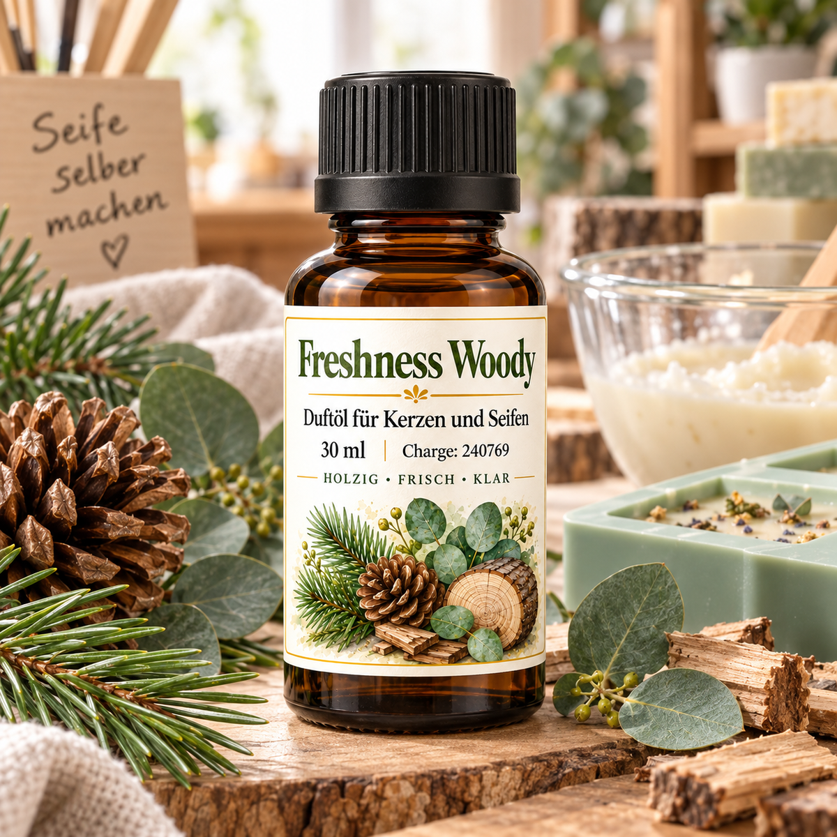 Olio profumato Freshness Woody 30 ml – fragranza fresca e legnosa per candele e saponi 