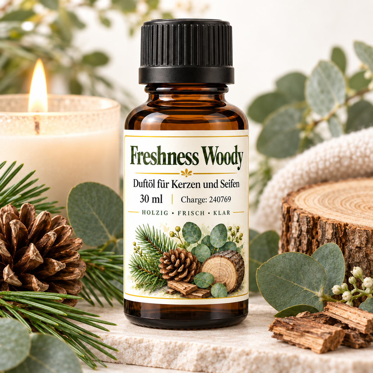 Olio profumato Freshness Woody 30 ml – fragranza fresca e legnosa per candele e saponi 