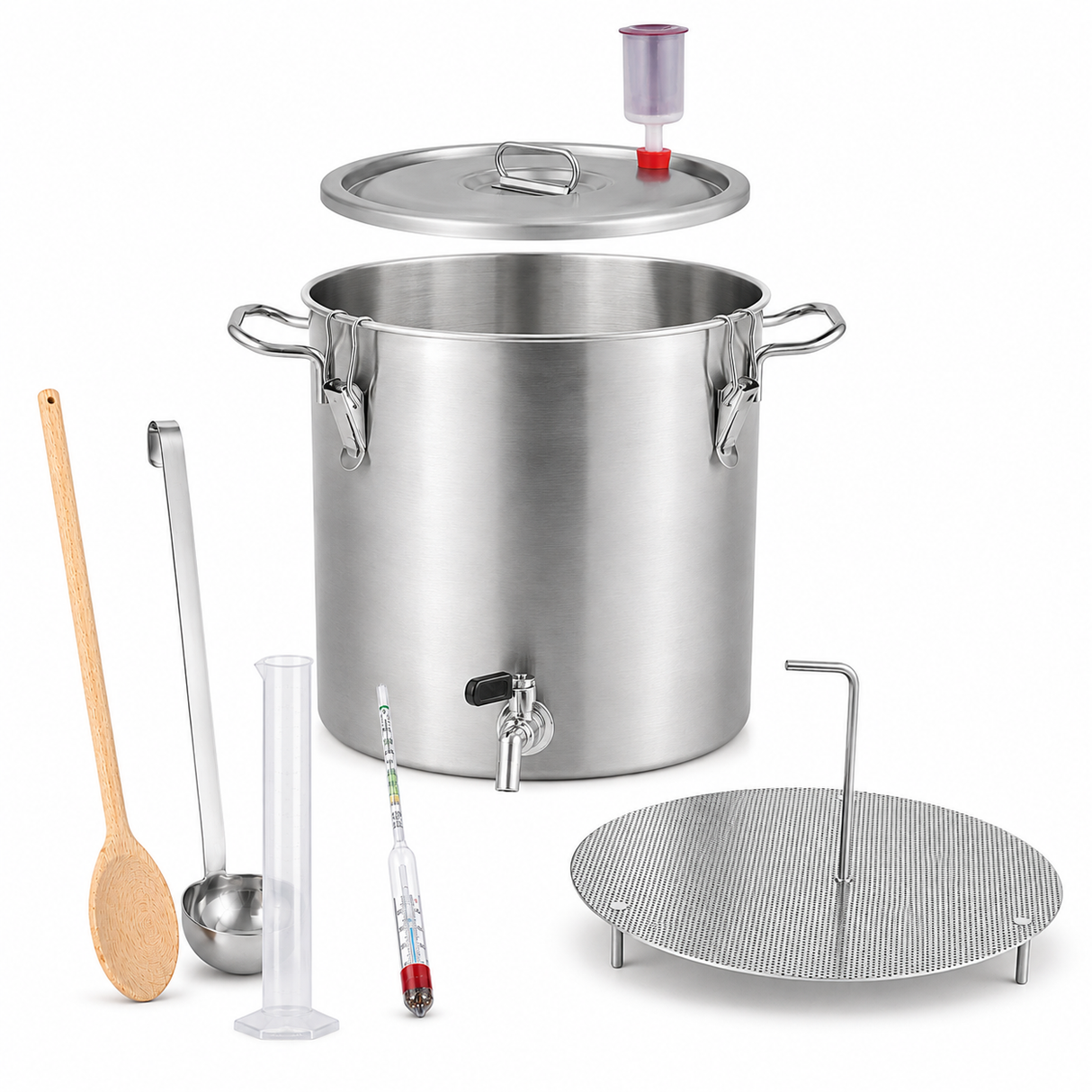 Contenitore in acciaio inox per ammostamento e fermentazione da 35 litri per idromele e vino di miele – set da 8 pezzi 