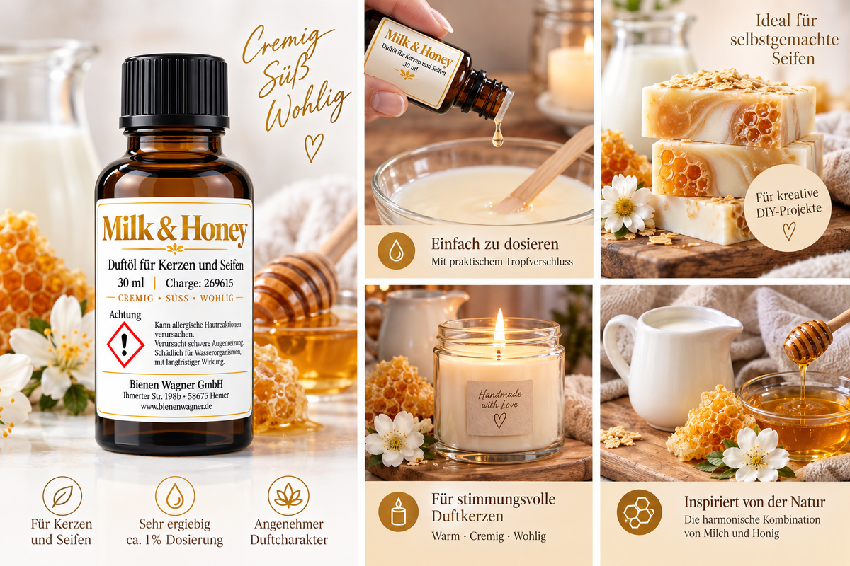 Huile parfumée Milk & Honey 30 ml – parfum lait & miel pour bougies & savons 