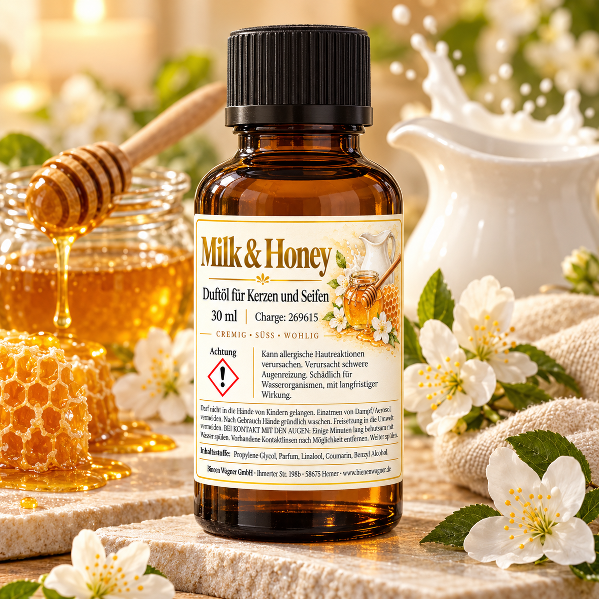 Huile parfumée Milk & Honey 30 ml – parfum lait & miel pour bougies & savons 