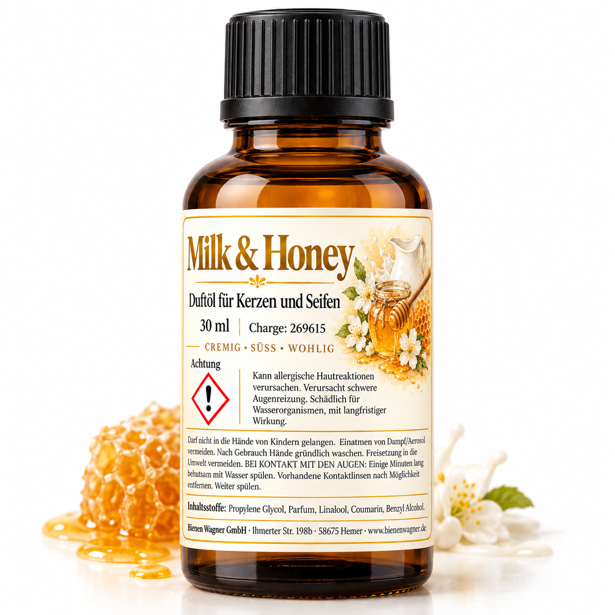 Huile parfumée Milk & Honey 30 ml – parfum lait & miel pour bougies & savons 