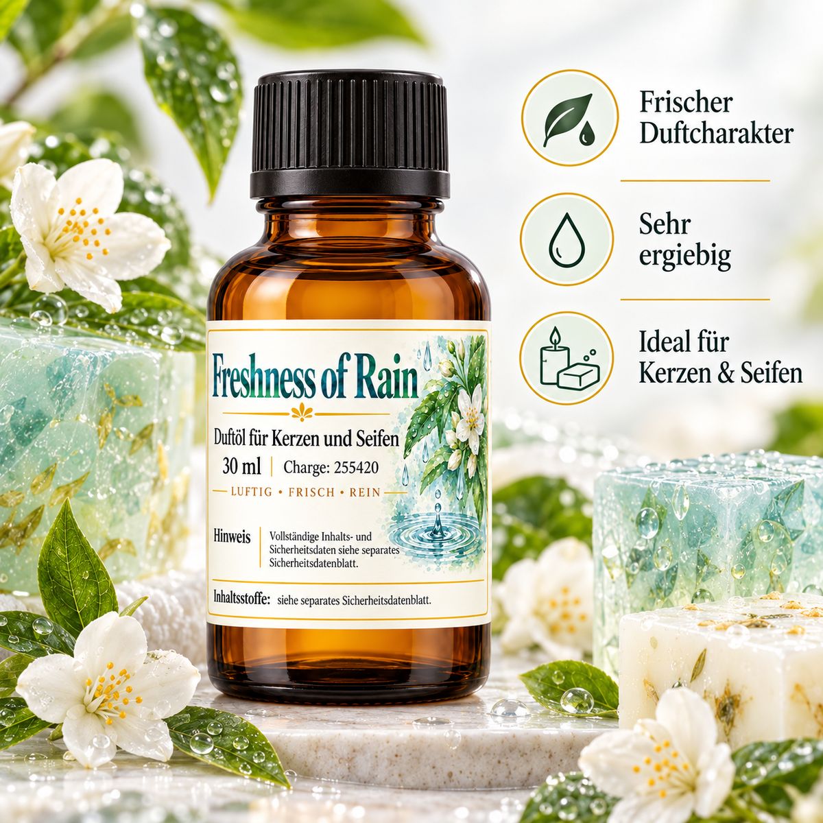 Huile parfumée Freshness of Rain 30 ml – parfum frais pour bougies & savons 