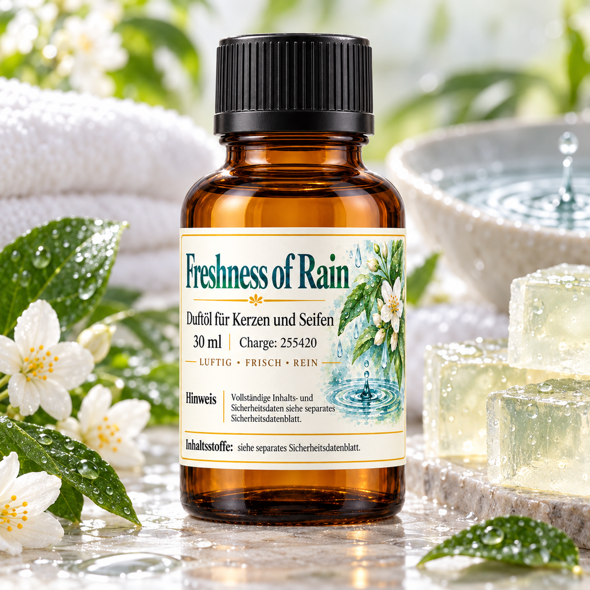 Huile parfumée Freshness of Rain 30 ml – parfum frais pour bougies & savons 