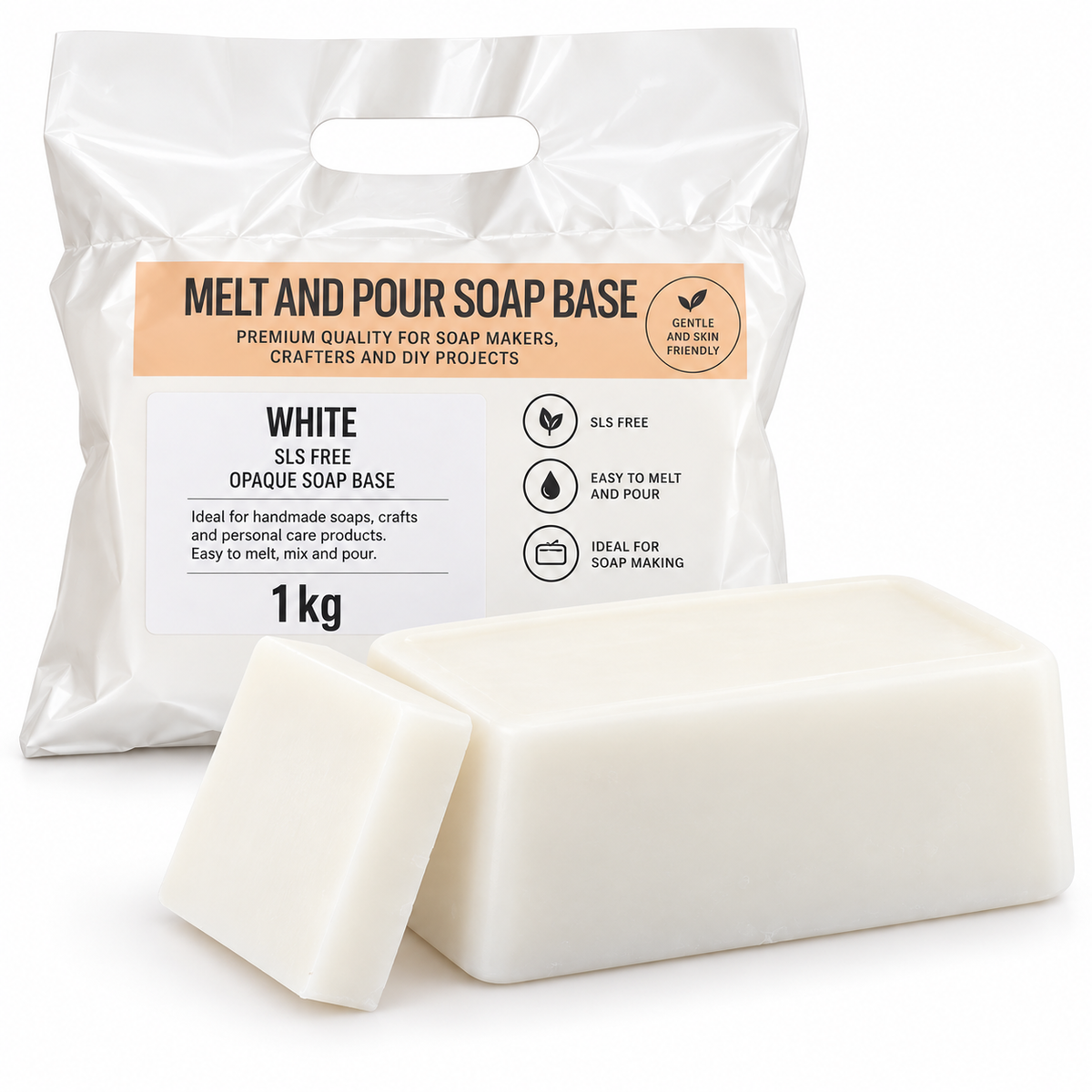 Base per sapone Melt &amp; Pour bianca – 1 kg | Vegana, senza olio di palma e facile da lavorare 