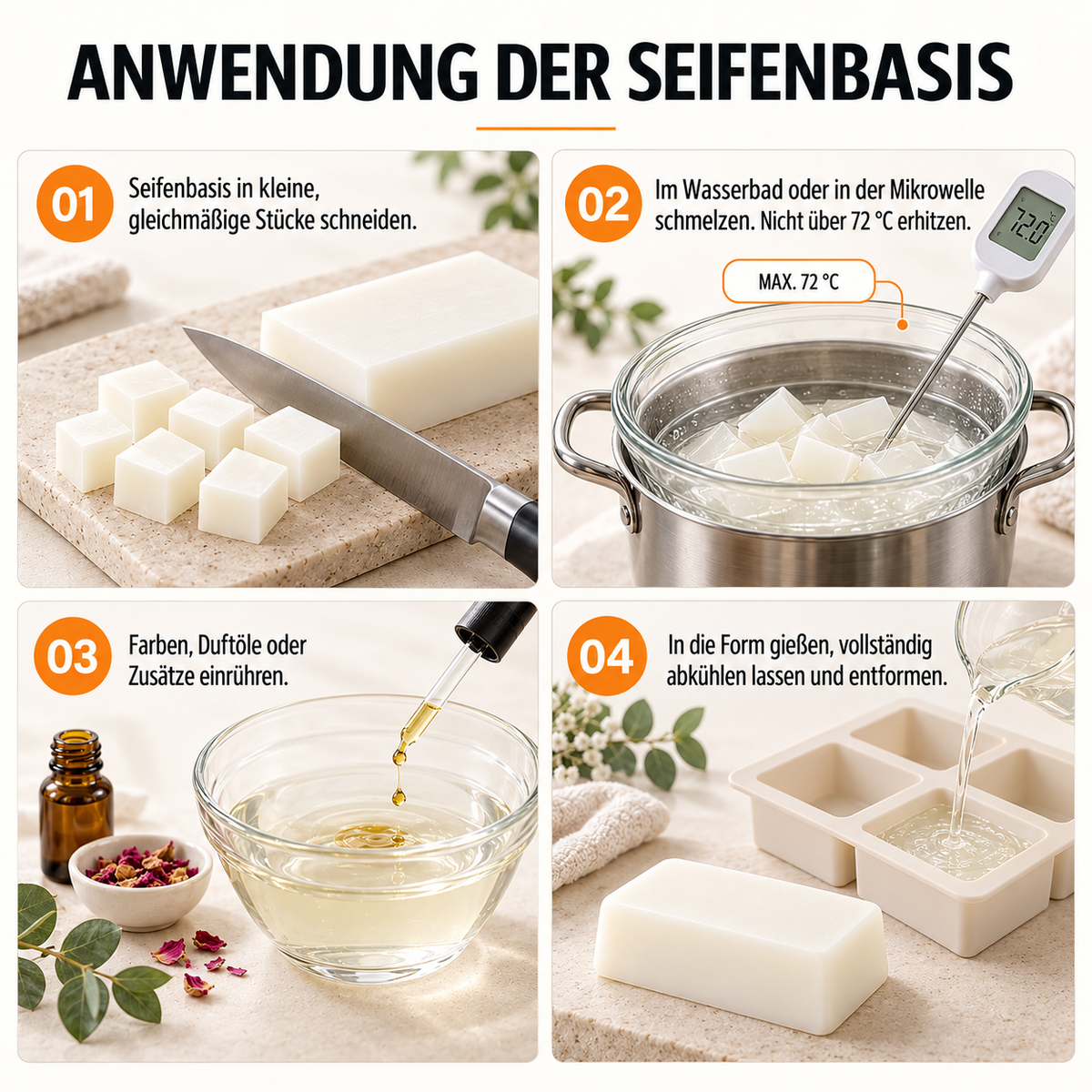 Base per sapone Melt &amp; Pour bianca – 1 kg | Vegana, senza olio di palma e facile da lavorare 