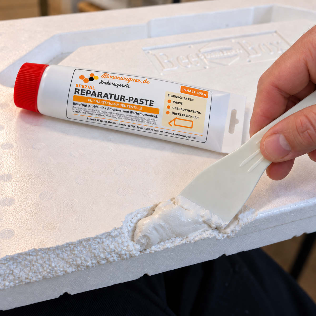 Reparaturpaste für Hartschaumbeuten 400 g | BienenWagner Styropor beuten Reparatur