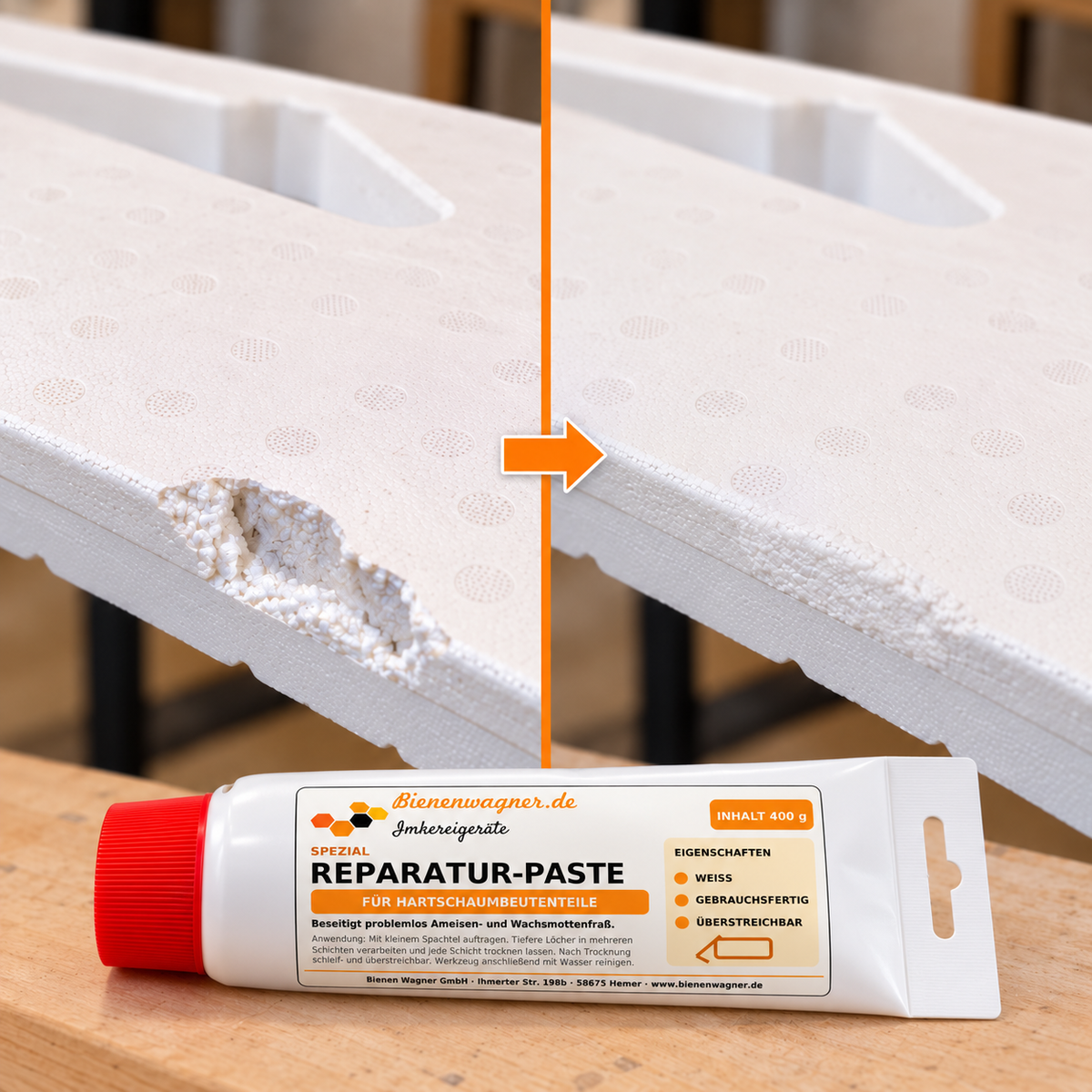 Reparaturpaste für Hartschaumbeuten 400 g | BienenWagner Styropor beuten Reparatur